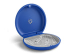 Invisalign aligner case in color royal blue open with aligner inside